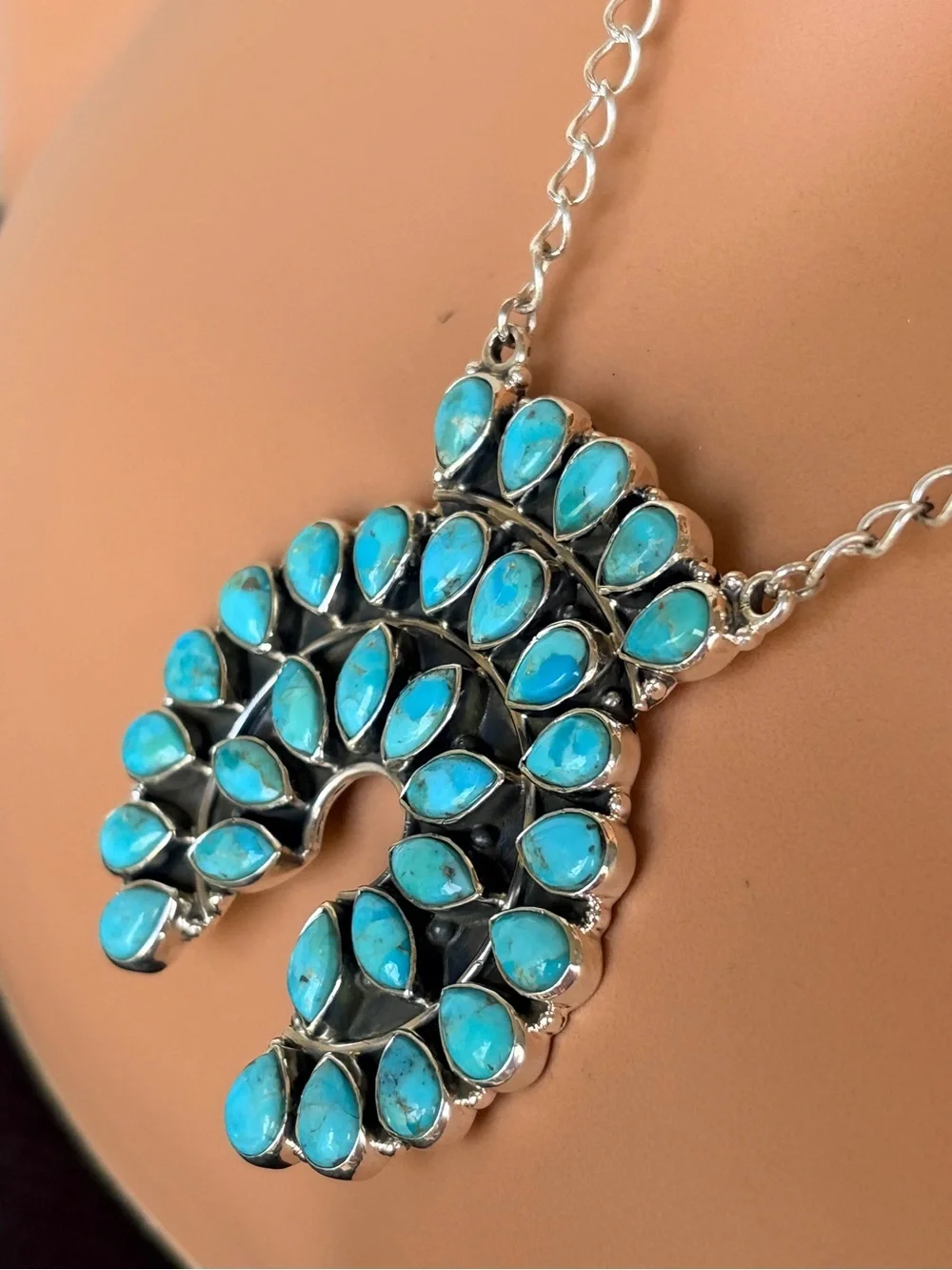 925 Sterling Silver Kingman Turquoise Naja Statement Necklace